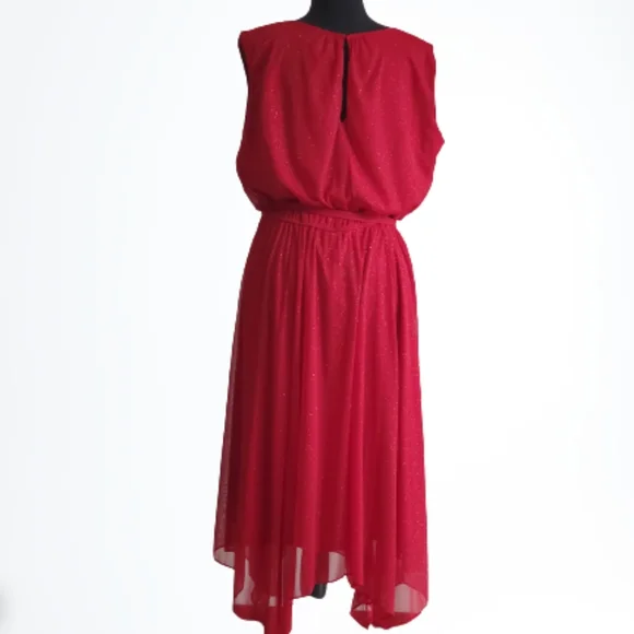 RED SLEEVELESS GLITTER COCKTAIL MIDI DRESS ( SIZE 14 ) - Picture 4 of 6